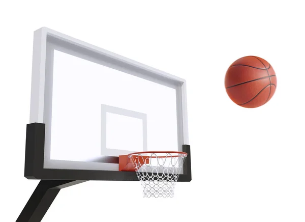 Player Throws Basketball Net Trying Get Score Render — Zdjęcie stockowe