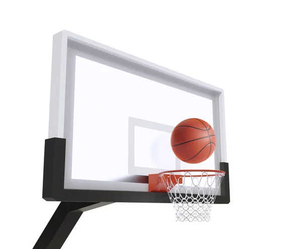 Player Throws Basketball Net Trying Get Score Render — Zdjęcie stockowe
