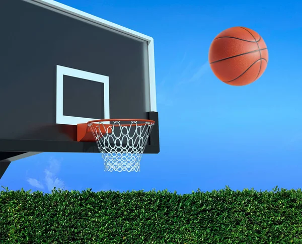 Hráč Hodí Basketbal Směrem Síti Snaží Získat Skóre — Stock fotografie