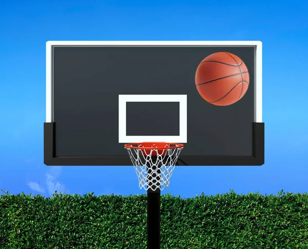 Player Throws Basketball Net Trying Get Score —  Fotos de Stock