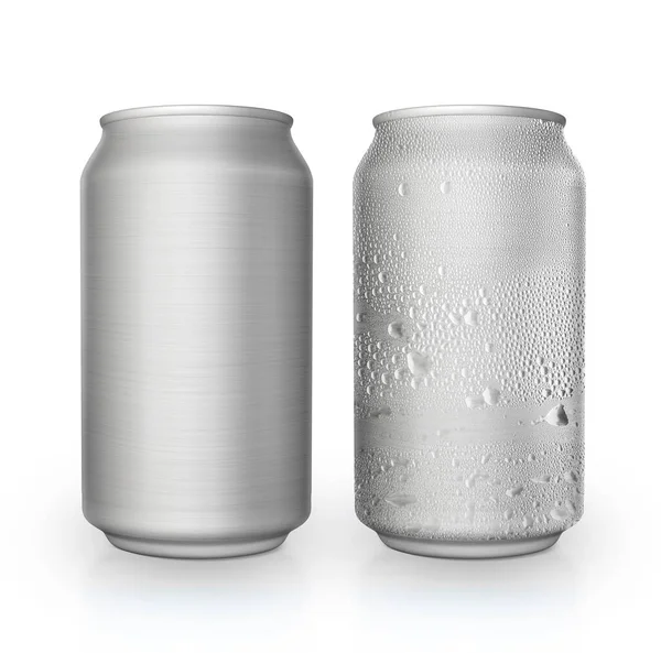 Aluminium Blikje Aluminium Blikje Met Waterdruppels Met Geïsoleerde Witte Achtergrond — Stockfoto