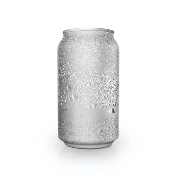 Aluminiumdose Mit Wassertropfen Isoliert Auf Weißem Hintergrund — Stockfoto