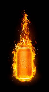 Cold drink cans in flames. Refreshing drink concept for summer. 3d render
