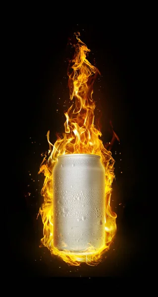 Cold Drink Cans Flames Refreshing Drink Concept Summer Render — Stock Photo, Image