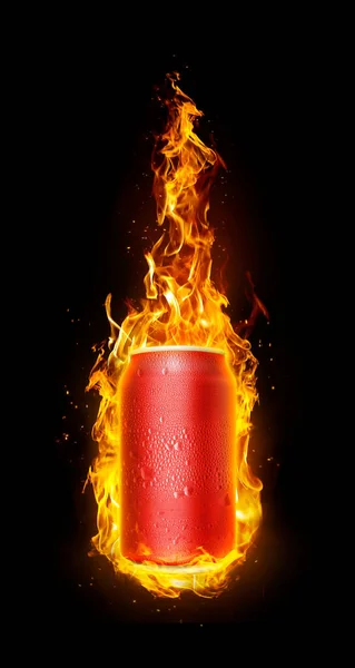 Cold Drink Cans Flames Refreshing Drink Concept Summer Render — ストック写真