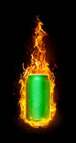 Cold Drink Cans Flames Refreshing Drink Concept Summer Render — ストック写真