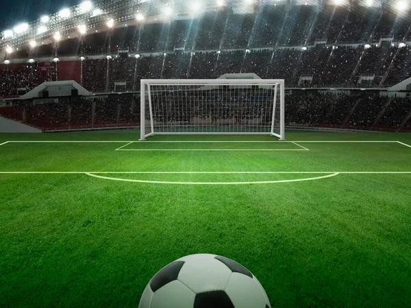 Ball Green Field Soccer Stadium Ready Game — Stockfoto