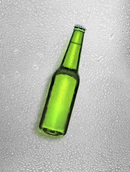 Μπουκαλάκι Μπύρας Σταγόνες Νερού Φόντο Σταγόνων Νερού Απόδοση — Φωτογραφία Αρχείου