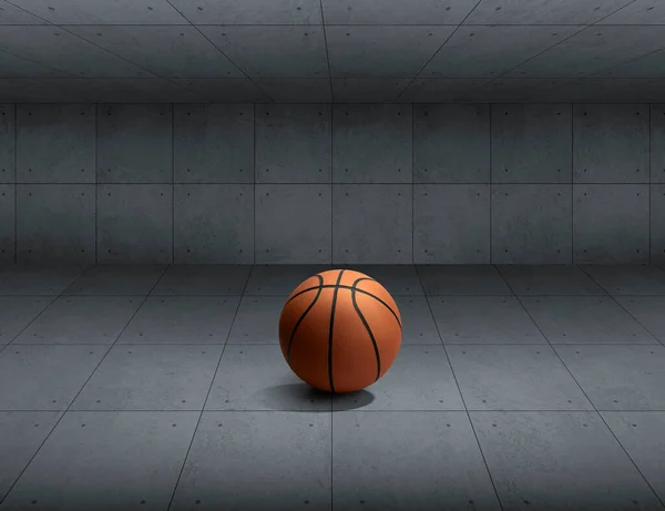 Basketball Balls Sports Games Empty Room Concrete Floor Dark Cement — Zdjęcie stockowe