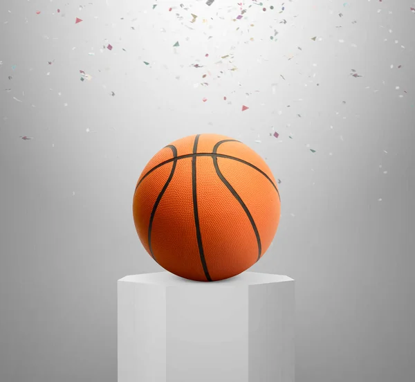 Баскетбольные Экспонаты Spotlight Освещают Пьедестал Дизайн Баннера Плакат Чемпионата Страны — стоковое фото