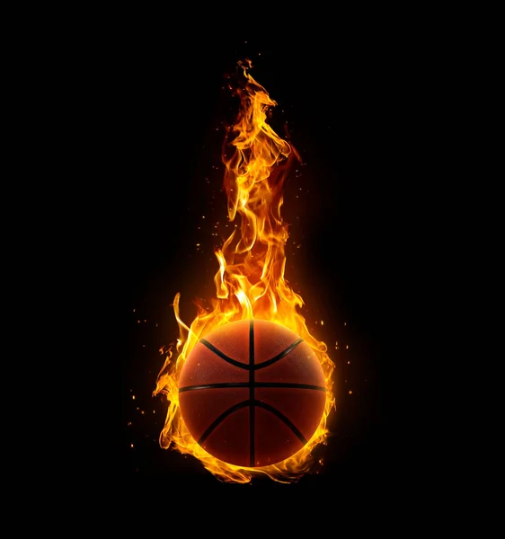 Basketbal Ohni Černém Pozadí — Stock fotografie