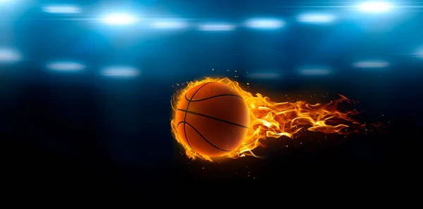 Asketball Fire Basketball Court Stadium Lights Field Shining — Stockfoto