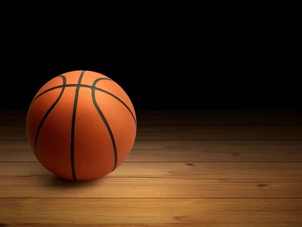 Basketballball Auf Dem Parkett Mit Schwarzem Hintergrund — Stockfoto