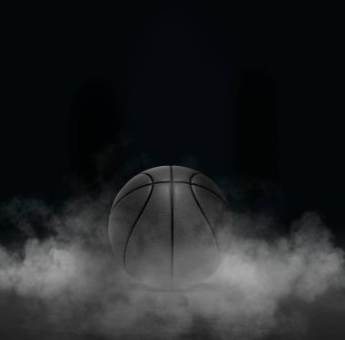 Black Basketball ball with cold vapor an isolated dark studio background. 3D render