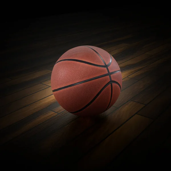 Balón Baloncesto Parquet Con Fondo Negro — Foto de Stock