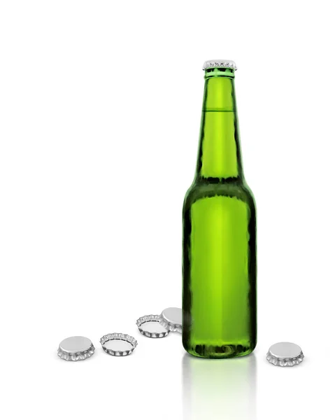 Bottle Beer Silver Bottle Cap Isolated White Background Render — Photo