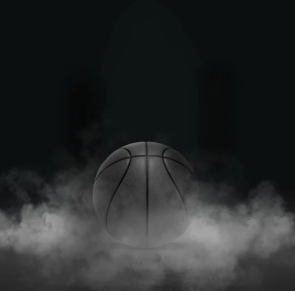 Черный Баскетбольный Мяч Холодным Паром Изолированном Темном Фоне Студии Рендеринг — стоковое фото