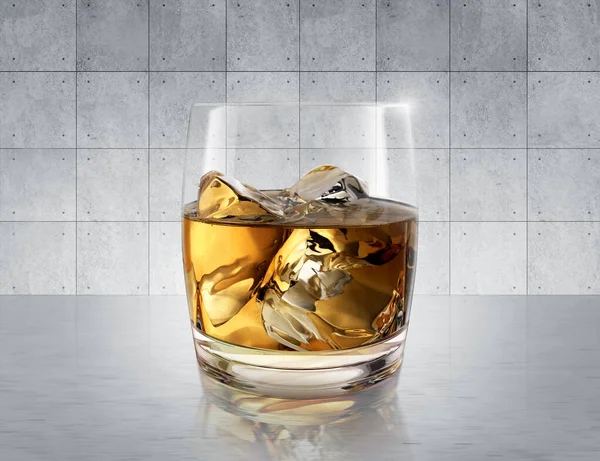 Glass Whiskey Concrete Room Floor Render — Stockfoto
