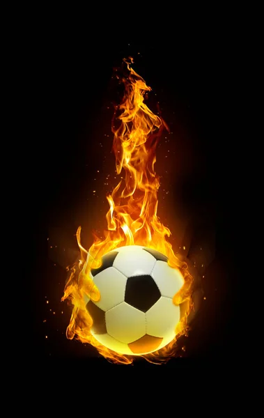 Soccer Ball Fire Hand Black Background — Stock Photo, Image