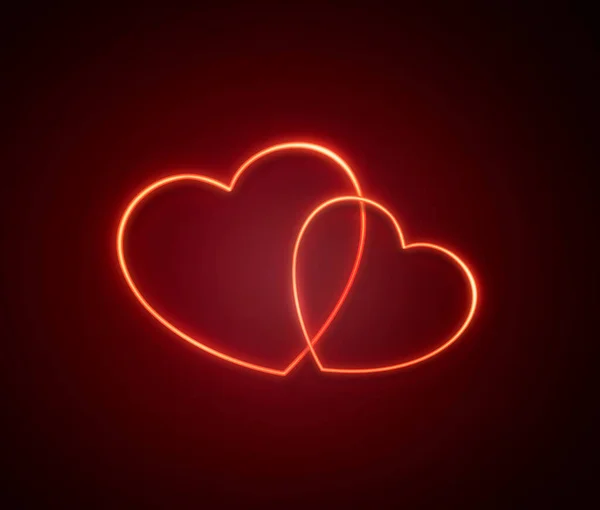 Bright hearts neon sign.Retro neon hearts sign on black background.Happy Valentine\'s Day design elements are ready for your banner greeting card design. 3d render