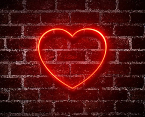 Bright Hearts Neon Sign Retro Red Brick Wall Background Background — Fotografia de Stock