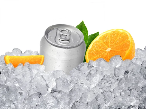 Can Cold Beverage Ice Orange Fresh Summer Refreshing Drink — Stock fotografie
