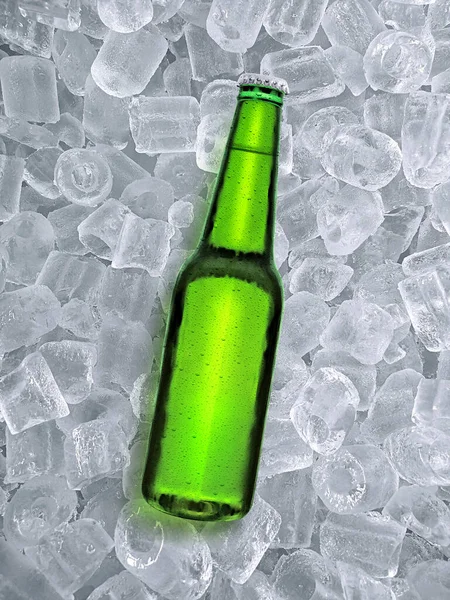 Beer Bottle Water Drops Cold Beverage Ice Cube Juicy Summer — Stock fotografie