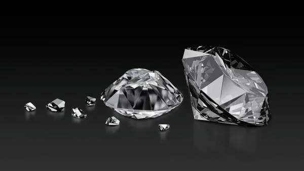 Dazzling diamond and diamond broken on black background. 3D render