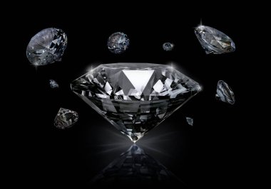 Siyah arka planda göz kamaştırıcı bir elmas. 3 Boyutlu Hazırlama