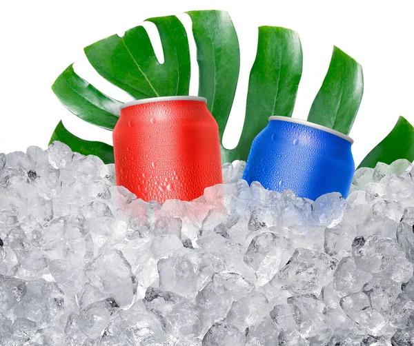 Can Cold Beverage Ice Cube Juicy Summer Refreshing Drink — Zdjęcie stockowe