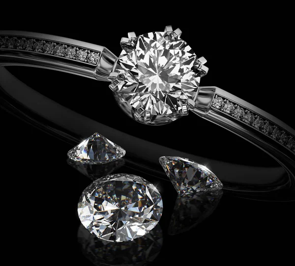 Diamond Luxury Ring Close Diamond Stones Appraiser Jewelry Quality Check Стоковое Изображение