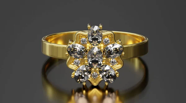 Diamanten Ring Geïsoleerd Grijze Achtergrond Renderen — Stockfoto