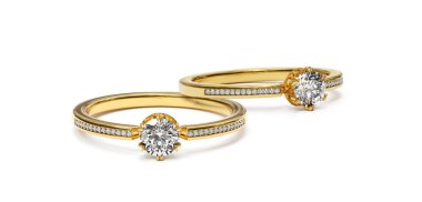 Elmas yüzük beyaz arkaplanda izole edilmiş. 3d hazırlayıcı