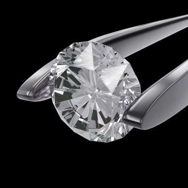 Excellent cut diamonds held by tweezers. 3d render