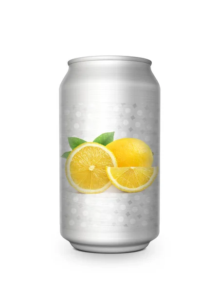 Fresh Lemon Soft Drink Aluminum Can White Background Design — Stockfoto