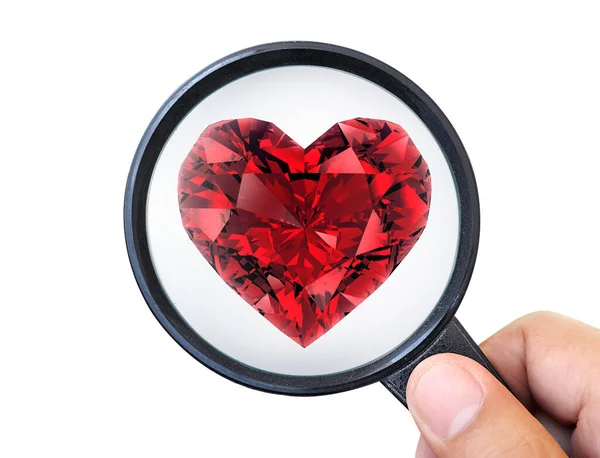 Gem Stones Jeweller Checking Polished Diamond Red Heart Shaped Diamond — Fotografia de Stock