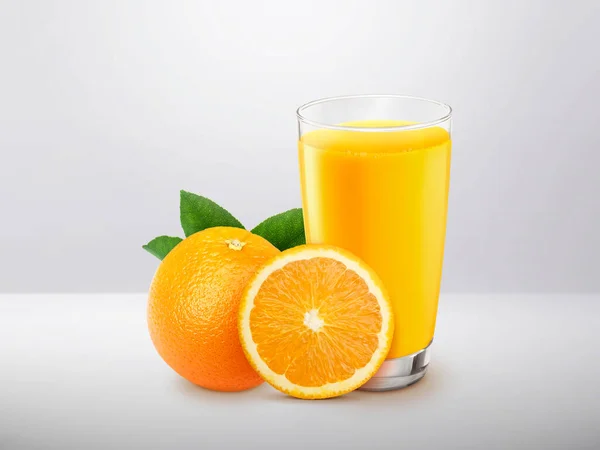 Glass 100 Orange Juice Sacs Sliced Fruits Isolate White Background — Foto Stock