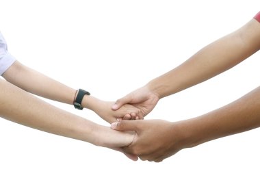 Image of a couple holding hands on a white background