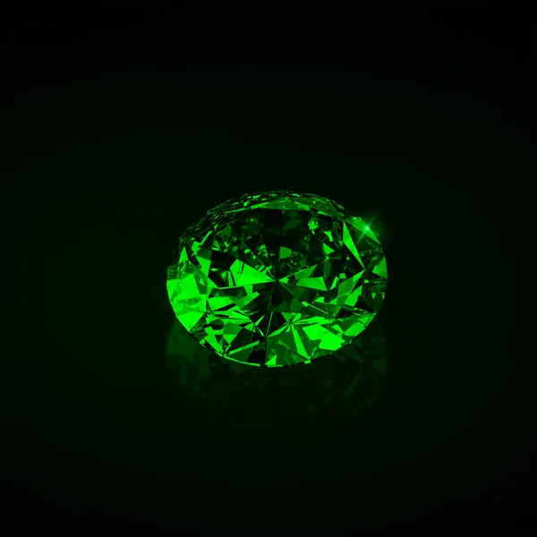 Green Dazzling Diamond Black Background Render — Stock Fotó