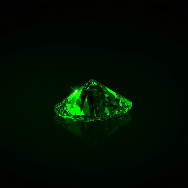Green Dazzling Diamond Black Background Render — 스톡 사진