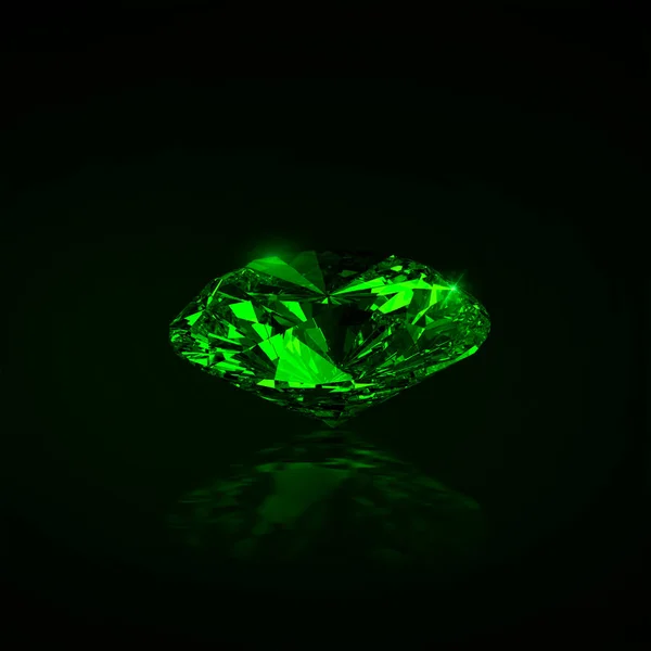 Green Dazzling Diamond Black Background Render — Zdjęcie stockowe