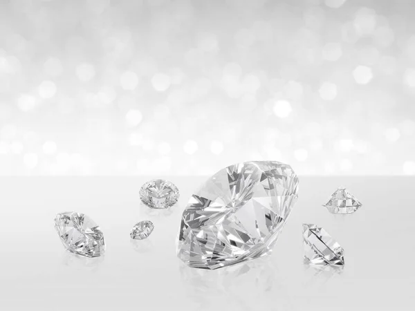 Gruppo Diamanti Disposti Sfondo Bianco Destra Con Bokeh Rendering — Foto Stock