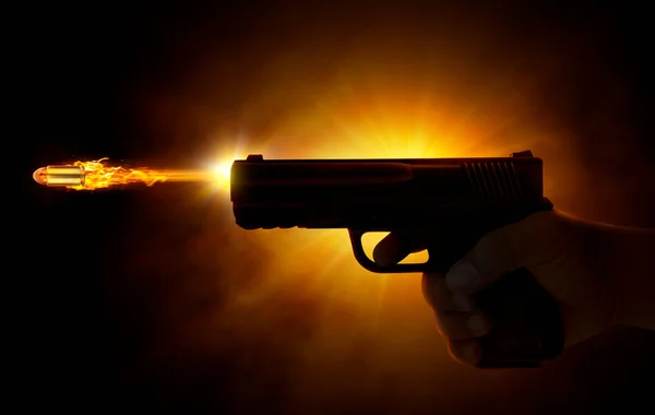 Hand Gun Fire Flying Bullet — Stockfoto