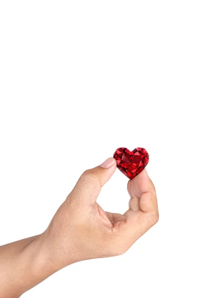 Hand Holding Red Heart Shaped Diamond Isolated White Background — Fotografia de Stock