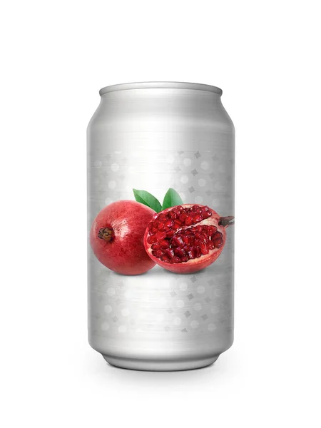 Juicy Pomegranate Soft Drink Aluminum Can White Background Design — стоковое фото