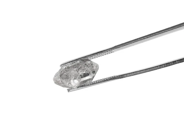 Natural Diamond White Background Held Diamond Tweezers — Foto de Stock