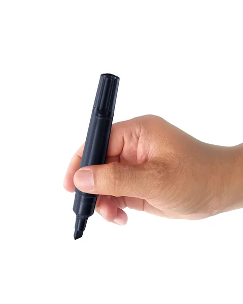 Man Hand Holding Black Magic Pen White — Stock Photo, Image