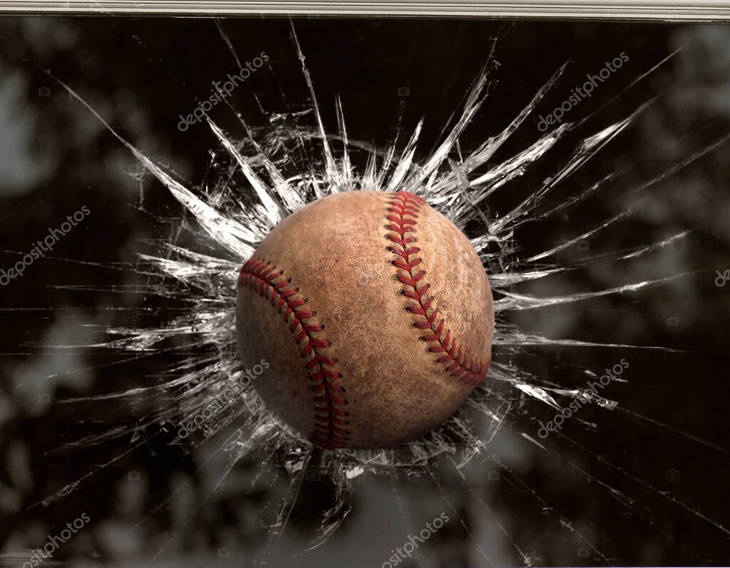 Baseball through broken window. for design