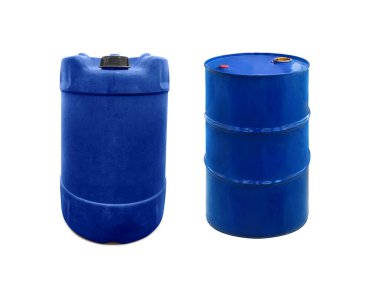 Old blue plastic gallon, Oil blue barrel isolated on white background