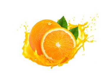orange with splash isolated on white background,orange Juice photo retouching